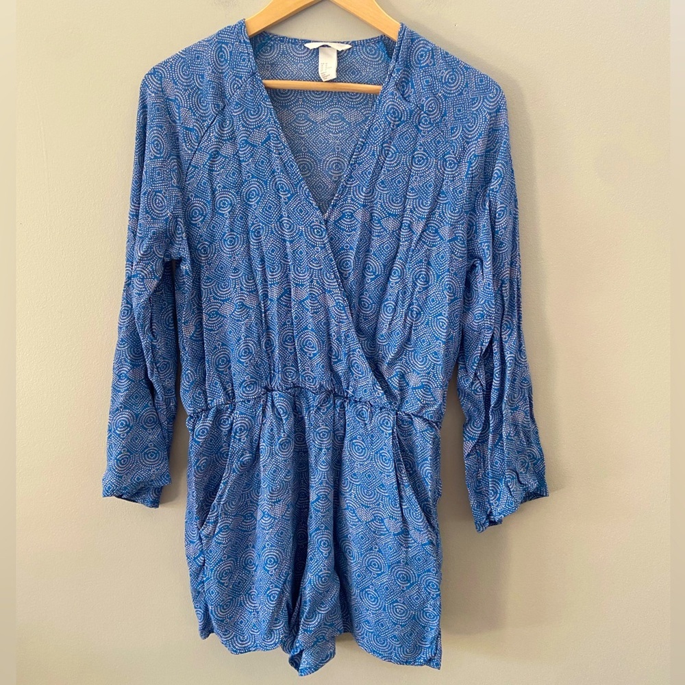H&M V Neck Boho Long Sleeve Pocket Blur Viscose Romper - Picture 2 of 4
